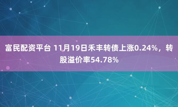 富民配资平台 11月19日禾丰转债上涨0.24%，转股溢价率54.78%
